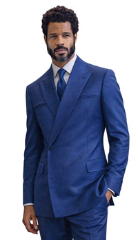 Statement SIENA Sapphire Double Breasted Suit - 58 Long or 58 Regular Jacket+52/54 Adjustable Pants (Fabric: poly/rayon blend)