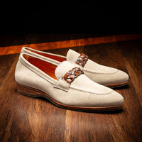 Zelli Pisa Italian Suede Hand-Woven Loafer Stone (16-696-STN)