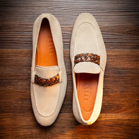 Zelli Pisa Italian Suede Hand-Woven Loafer Stone (16-696-STN)