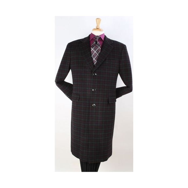 Plaid Three Button Pattern Windowpane Wool Overcoat