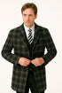 Men's Black and White Windowpane Plaid Overcoat – Classic Full Length Wool Blend Dress Coat