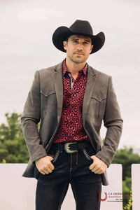 Mens Charcoal Gamuza Suede Western Rancher Blazer – BLZ9445