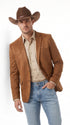 Platini Mens Faux Suede Western Blazer – Brown Cowboy Jacket with Western Detailing Coganc Rust