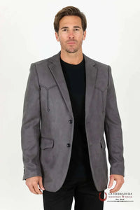 Mens Slate Gray Suede Western Yoke Two-Button Blazer – BLZ9445