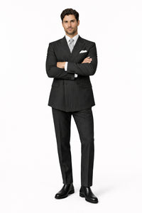 Pleated Suit - Mens Suits With Pleated Pant -  Regular Fit Suit - Bold Black Pinstripe Suit