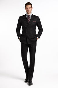 Pleated Suit - Mens Suits With Pleated Pant -  Regular Fit Double Breasted Suit -  Black Suit