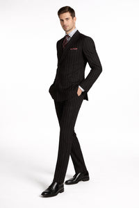 Pleated Suit - Mens Suits With Pleated Pant -  Regular Fit Double Breasted Suit -  Black Suit