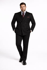 Pleated Suit - Mens Suits With Pleated Pant -  Regular Fit Double Breasted Suit -  Black Suit