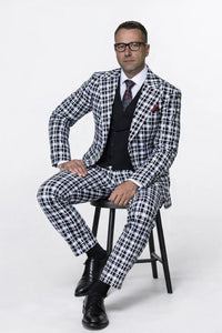 Statement Men’s 3-Piece 100% Wool Fashion Suit – Unique Checker Pattern