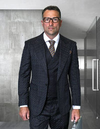 Statement Men’s 3-Piece 100% Wool Fashion Suit – Unique Checker Pattern