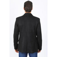 Mens Double Button Faux Suede Black Blazer