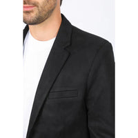 Mens Double Button Faux Suede Black Blazer