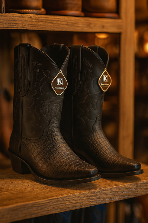 King Exotic Men's Caiman Belly Snip Toe Boots