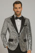 Men’s Silver Sequin Tuxedo Jacket with Black Satin Lapel