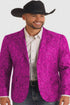 Mens Western Blazer - Paisley Pattern Cowboy Tuxedo Jacket in Color Fuchsia