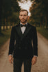 Double Breasted Six Button Black Velvet Tuxedo