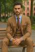 Men’s Brown Groom Suit with Vest and Pocket Square – Formal Style