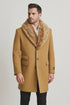 Mens Camel Wool Overcoat with Faux Fur Shawl Collar – Double-Breasted Winter Dress Coat