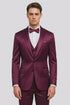 Tazzio Men's Purple Satin Double Breasted 3 Piece Skinny Fit Suit with Peak Lapel Vest and Matching Bowtie – Luxury Formalwear Ensemble