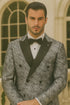 Silver Double Breasted Rough Streak Pattern Satin Peak Lapel Stacy Adams Men's Jacket