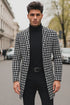 Mens Plaid Overcoat - Hounstooth Checker Pattern Black Topcoat