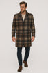Mens Plaid Wool Overcoat – Khaki and Brown and Cream Check Pattern Winter Coat
