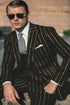 Mens 2 button Gangster Pinstripe Suit in Black & Red