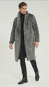 Men’s Luxury Long Grey Faux Fur Coat – Winter Overcoat with Animal Print Design