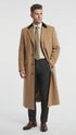 Men’s Beige Camel Chesterfield Overcoat, Wool and Cashmere Full Length Coat with Velvet Collar