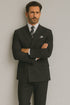 Mens Black Double Breasted Suit  - Mens Classic Double Breasted Poplin Suit in Black
