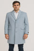 Men’s Light Blue Wool Overcoat – Classic Single-Breasted Long Coat - Sky Blue Carcoat Wool Fabric