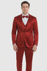 Burgundy Satin Skinny Fit Tazzio 3 Piece Men's Suit with Double Breasted Vest & Peak Lapel Jacket