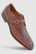 Mezlan Men's Genuine Full Quill Ostrich Leg Monk Strap Brown Shoes