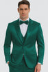 Men's Green Satin Double Breasted 3 Piece Slim Fit Tazzio Suit with Peak Lapel Vest and Matching Bowtie