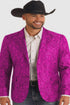 Mens Western Blazer - Paisley Pattern Cowboy Tuxedo Jacket in Color Fuchsia