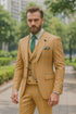 Men’s Checkered Yellow Suit with Vest – Fashionable Formal Style