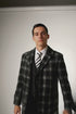 Men's Black and White Windowpane Plaid Overcoat – Classic Full Length Wool Blend Dress Coat