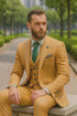 Men’s Checkered Yellow Suit with Vest – Fashionable Formal Style