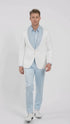 Men’s White & Sky Blue Tuxedo Suit with Embellished Shawl Lapel – Prom & Wedding in light baby poweder blue color