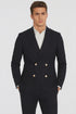 Navy Double Breasted Blazer Navy Peak Lapel men's Double Breasted Suits Jacket Four Button Solid Wool Blazer