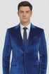 Men’s Royal Blue Velvet Peak Lapel Suit – 2-Piece Skinny Fit Designer Formalwear by Tazzio