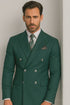 Mens  Designer Modern Fit Double Breasted Wool Suit with Gold Buttons in Hunter Green