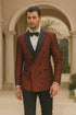 Red Double Breasted Rough Streak Pattern Satin Peak Lapel Stacy Adams Men's Jacket