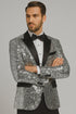 Men’s Silver Sequin Tuxedo Jacket with Black Satin Lapel
