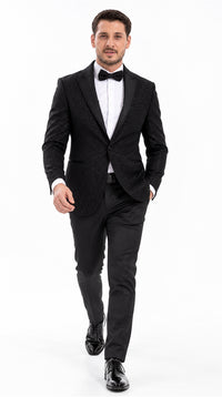 Mens Black Tuxedo - New Year Christmas Sequin Sparkly Shiny Holiday Dinner Jacket + Pants
