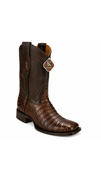 King Exotic Caiman Belly Wide Square Boots- Brown