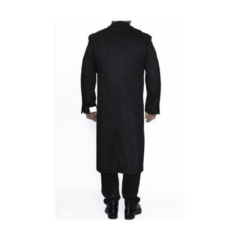 Mens Charcoal Three Button Fur Collar Big And Tall Overcoat