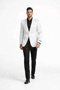Prom Tuxedo 2026 - Men's Slim Fit Wedding & Prom Tonal Paisley White Tuxedo Jacket