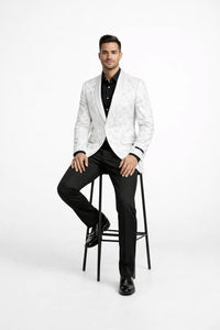 Prom Tuxedo 2026 - Men's Slim Fit Wedding & Prom Tonal Paisley White Tuxedo Jacket