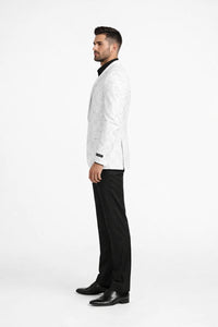 Prom Tuxedo 2026 - Men's Slim Fit Wedding & Prom Tonal Paisley White Tuxedo Jacket